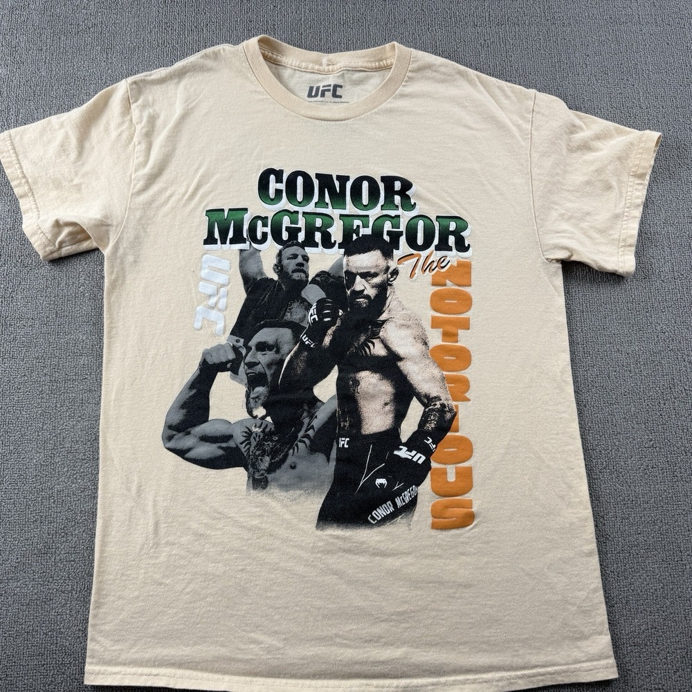 UFC Connor Mc Gregor Shirt Mens Medium Beige Short Sleeve Grappling MMA